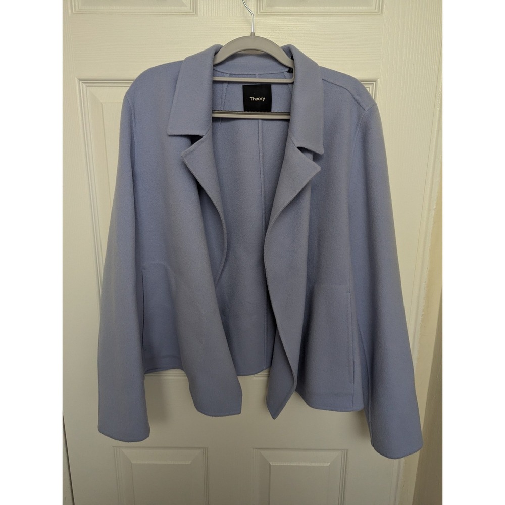 Woman's Light Blue Theory Wool Blazer XL Designer Jacket Career Business Casual